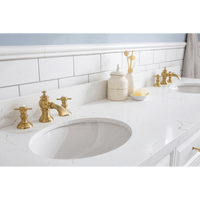 Water Creation 72" Palace Collection Quartz Carrara Pure White Bathroom Vanity Set with Hardware and F2-0013 Faucets in Satin Gold Finish and Only Mirrors in Chrome Finish PA72D-0613PW - Model Bath
