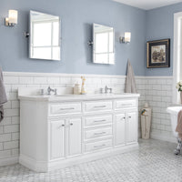Water Creation 72" Palace Collection Quartz Carrara Pure White Bathroom Vanity Set with Hardware and F2-0013 Faucets, Mirror in Chrome Finish PA72D-0113PW - Model Bath