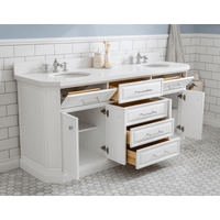 Water Creation 72" Palace Collection Quartz Carrara Pure White Bathroom Vanity Set with Hardware and F2-0013 Faucets, Mirror in Chrome Finish PA72D-0113PW - Model Bath