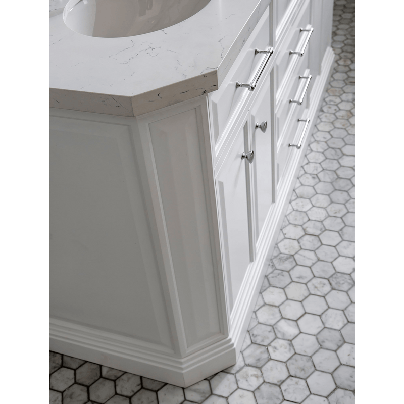 Water Creation 72" Palace Collection Quartz Carrara Pure White Bathroom Vanity Set with Hardware and F2-0013 Faucets, Mirror in Chrome Finish PA72D-0113PW - Model Bath