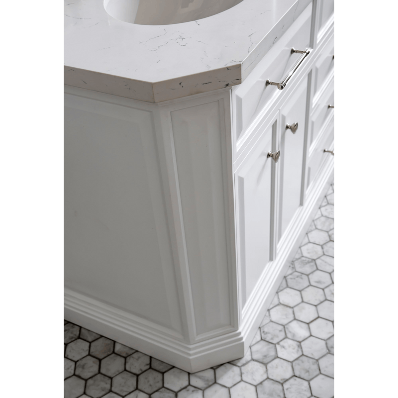 Water Creation 72" Palace Collection Quartz Carrara Pure White Bathroom Vanity Set with Hardware and F2-0013 Faucets, Mirror in Polished Nickel (PVD) Finish PA72D-0513PW - Model Bath