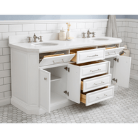 Water Creation 72" Palace Collection Quartz Carrara Pure White Bathroom Vanity Set with Hardware and F2-0013 Faucets, Mirror in Polished Nickel (PVD) Finish PA72D-0513PW - Model Bath
