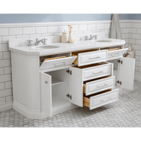 Water Creation 72" Palace Collection Quartz Carrara Pure White Bathroom Vanity Set with Hardware in Chrome Finish PA72A-0100PW - Model Bath