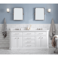 Water Creation 72" Palace Collection Quartz Carrara Pure White Bathroom Vanity Set with Hardware, Mirror in Polished Nickel (PVD) Finish PA72B-0500PW - Model Bath