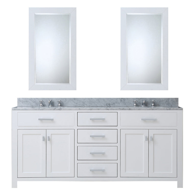 Water Creation 72" Pure White Double Sink Bathroom Vanity with 2 Matching Framed Mirrors and Faucets From The Madison Collection MADISON72WCF - Model Bath