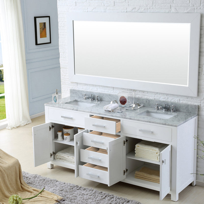 Water Creation 72" Pure White Double Sink Bathroom Vanity with Faucet From The Madison Collection MADISON72WF - Model Bath