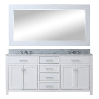 Water Creation 72" Pure White Double Sink Bathroom Vanity with Matching Framed Mirror and Faucet From The Madison Collection MADISON72WBF - Model Bath