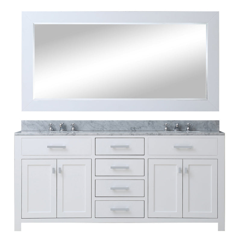 Water Creation 72" Pure White Double Sink Bathroom Vanity with Matching Framed Mirror and Faucet From The Madison Collection MADISON72WBF - Model Bath
