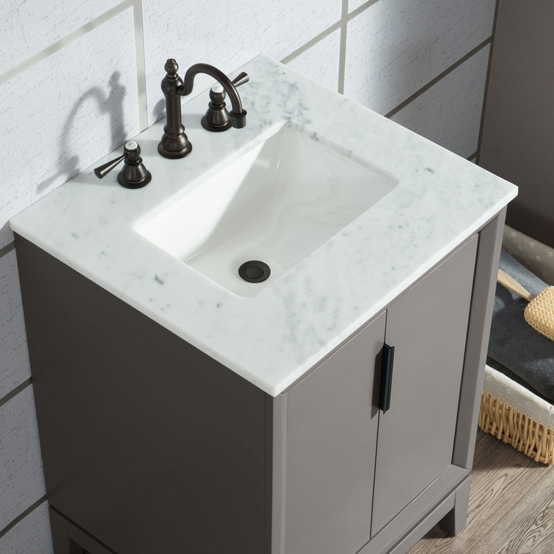 Water Creation Elizabeth 24" Single Sink Carrara White Marble Vanity in Cashmere Grey with F2-0012-03-TL Lavatory Faucet(s) VEL024CWCG27 - Model Bath