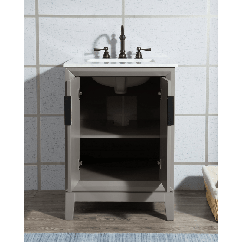 Water Creation Elizabeth 24" Single Sink Carrara White Marble Vanity in Cashmere Grey with F2-0012-03-TL Lavatory Faucet(s) VEL024CWCG27 - Model Bath