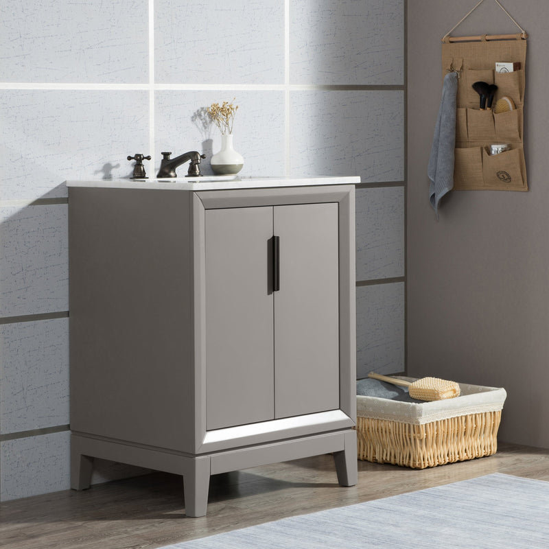 Water Creation Elizabeth 24" Single Sink Carrara White Marble Vanity in Cashmere Grey with Matching Mirror(s) VEL024CWCG01 - Model Bath