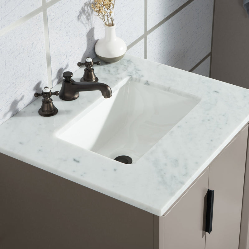 Water Creation Elizabeth 24" Single Sink Carrara White Marble Vanity in Cashmere Grey with Matching Mirror(s) VEL024CWCG01 - Model Bath