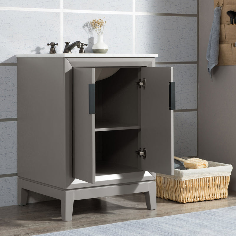 Water Creation Elizabeth 24" Single Sink Carrara White Marble Vanity in Cashmere Grey with Matching Mirror(s) VEL024CWCG01 - Model Bath