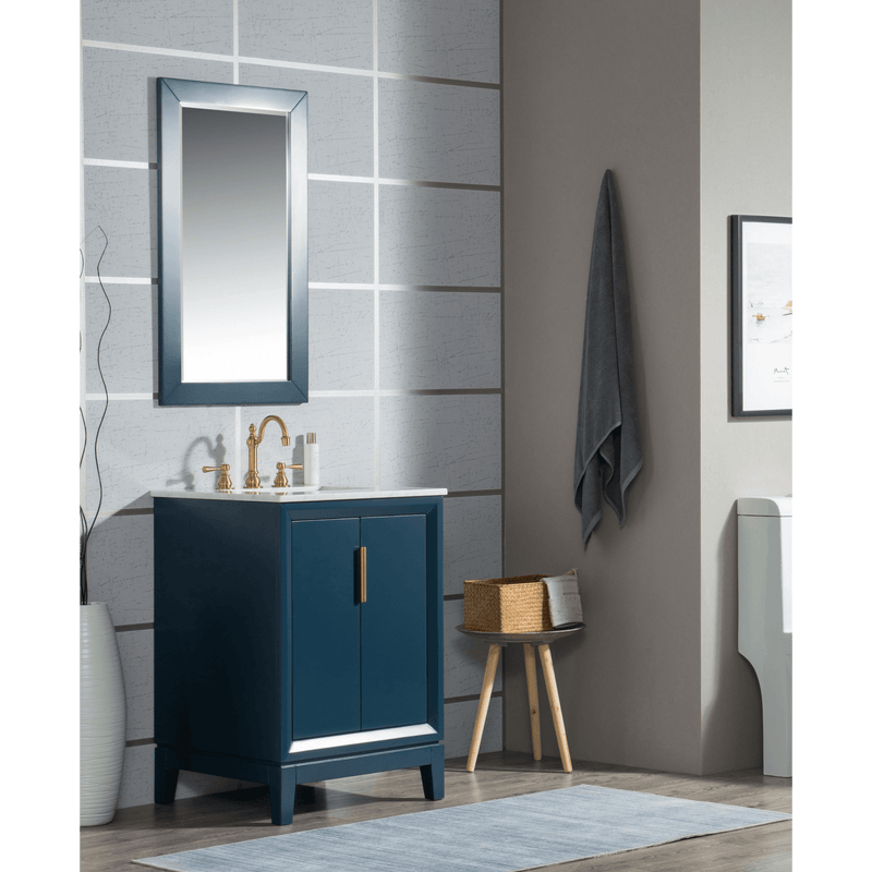 Water Creation Elizabeth 24" Single Sink Carrara White Marble Vanity in Monarch Blue with F2-0012-06-TL Lavatory Faucet(s) VEL024CWMB37 - Model Bath