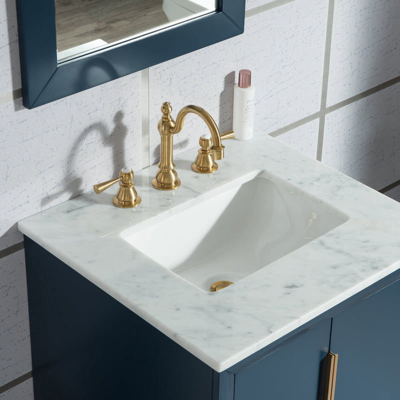 Water Creation Elizabeth 24" Single Sink Carrara White Marble Vanity in Monarch Blue with F2-0012-06-TL Lavatory Faucet(s) VEL024CWMB37 - Model Bath