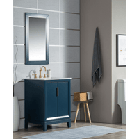 Water Creation Elizabeth 24" Single Sink Carrara White Marble Vanity in Monarch Blue with Matching Mirror(s) and F2-0012-06-TL Lavatory Faucet(s) VEL024CWMB33 - Model Bath