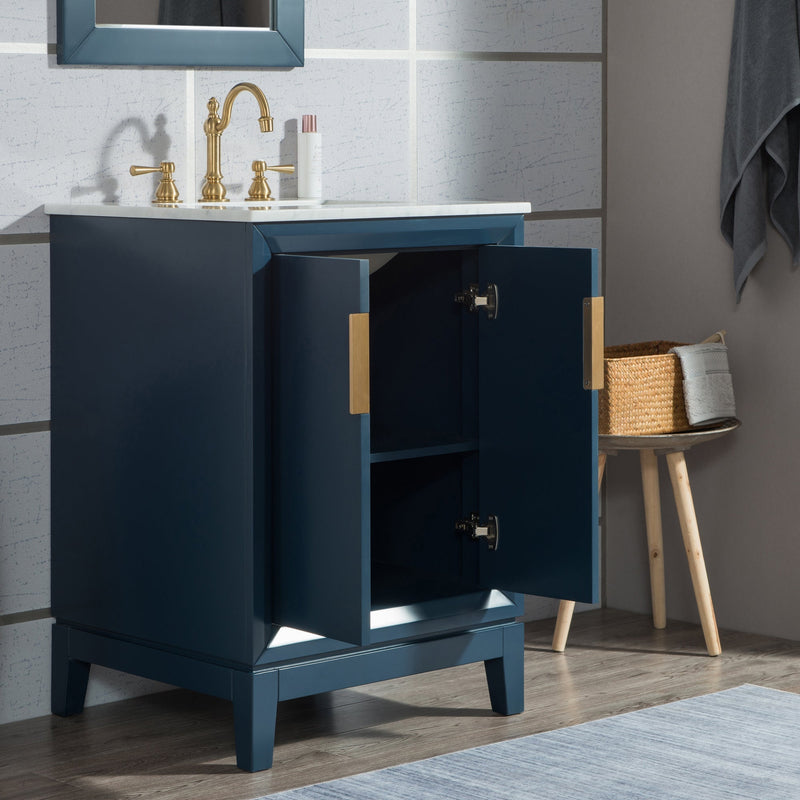 Water Creation Elizabeth 24" Single Sink Carrara White Marble Vanity in Monarch Blue with Matching Mirror(s) and F2-0012-06-TL Lavatory Faucet(s) VEL024CWMB33 - Model Bath