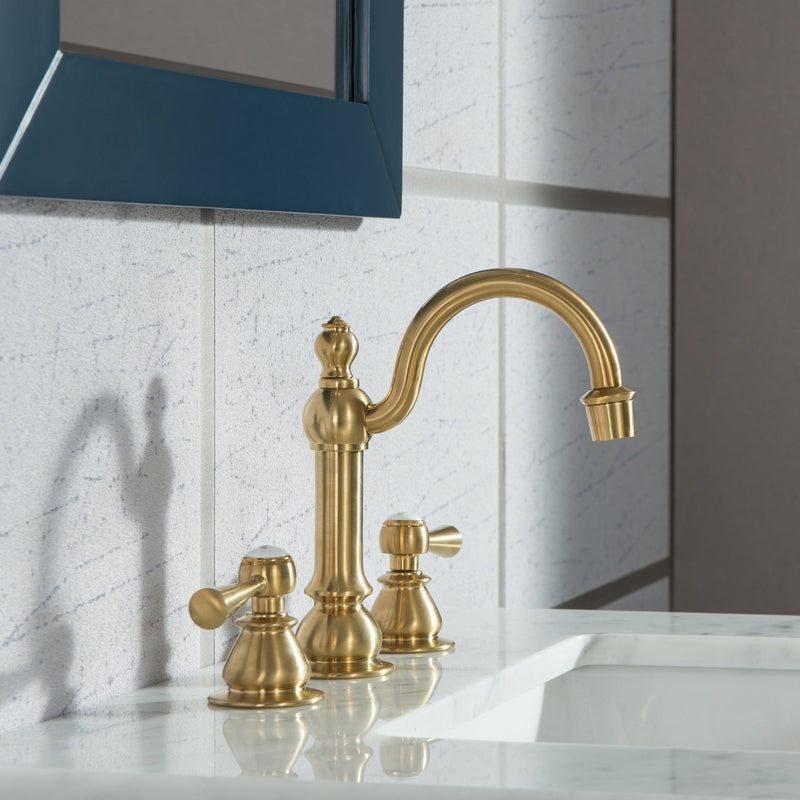 Water Creation Elizabeth 24" Single Sink Carrara White Marble Vanity in Monarch Blue with Matching Mirror(s) and F2-0012-06-TL Lavatory Faucet(s) VEL024CWMB33 - Model Bath