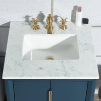 Water Creation Elizabeth 24" Single Sink Carrara White Marble Vanity in Monarch Blue with Matching Mirror(s) and F2-0013-06-FX Lavatory Faucet(s) VEL024CWMB38 - Model Bath
