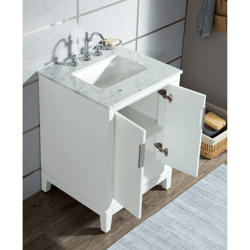 Water Creation Elizabeth 24" Single Sink Carrara White Marble Vanity in Pure White with F2-0012-01-TL Lavatory Faucet(s) VEL024CWPW47 - Model Bath
