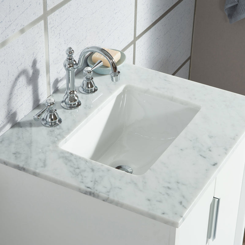 Water Creation Elizabeth 24" Single Sink Carrara White Marble Vanity in Pure White with F2-0012-01-TL Lavatory Faucet(s) VEL024CWPW47 - Model Bath