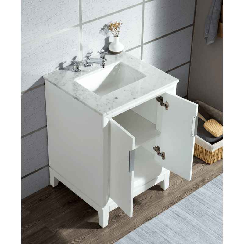 Water Creation Elizabeth 24" Single Sink Carrara White Marble Vanity in Pure White with Matching Mirror(s) and F2-0009-01-BX Lavatory Faucet(s) VEL024CWPW02 - Model Bath