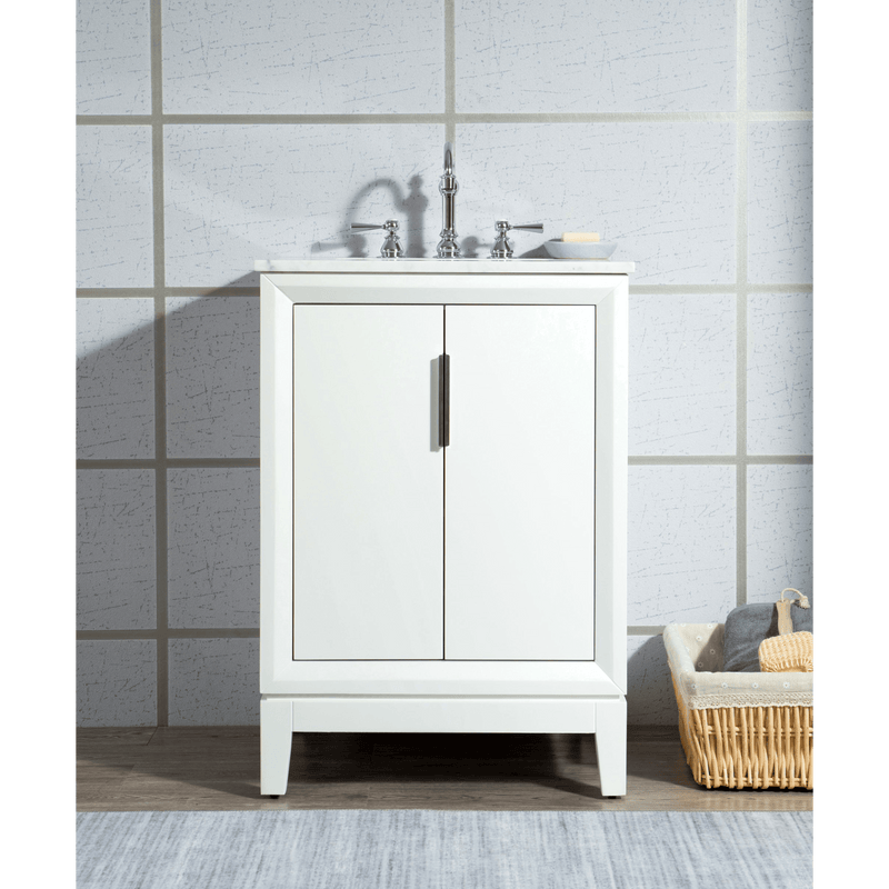 Water Creation Elizabeth 24" Single Sink Carrara White Marble Vanity in Pure White with Matching Mirror(s) and F2-0012-01-TL Lavatory Faucet(s) VEL024CWPW43 - Model Bath