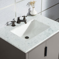 Water Creation Elizabeth 30" Single Sink Carrara White Marble Vanity in Cashmere Grey with F2-0009-03-BX Lavatory Faucet(s) VEL030CWCG12 - Model Bath