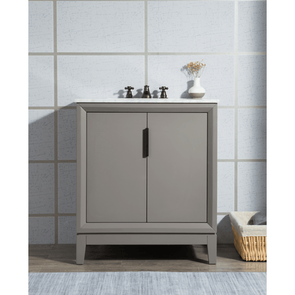 Water Creation Elizabeth 30" Single Sink Carrara White Marble Vanity in Cashmere Grey with F2-0009-03-BX Lavatory Faucet(s) VEL030CWCG12 - Model Bath