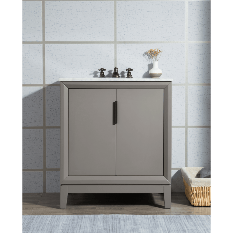 Water Creation Elizabeth 30" Single Sink Carrara White Marble Vanity in Cashmere Grey with F2-0009-03-BX Lavatory Faucet(s) VEL030CWCG12 - Model Bath