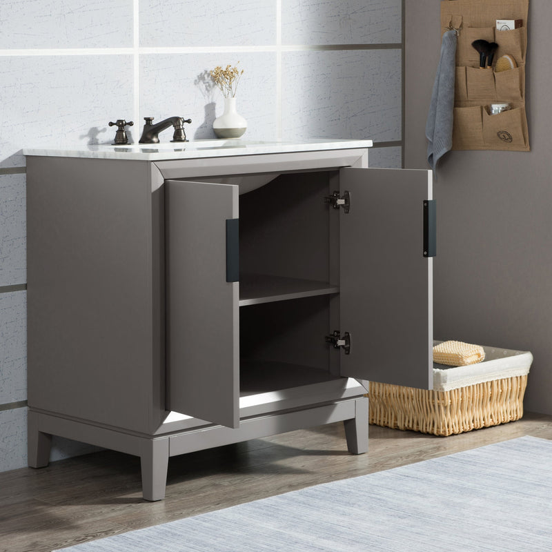 Water Creation Elizabeth 30" Single Sink Carrara White Marble Vanity in Cashmere Grey with F2-0009-03-BX Lavatory Faucet(s) VEL030CWCG12 - Model Bath