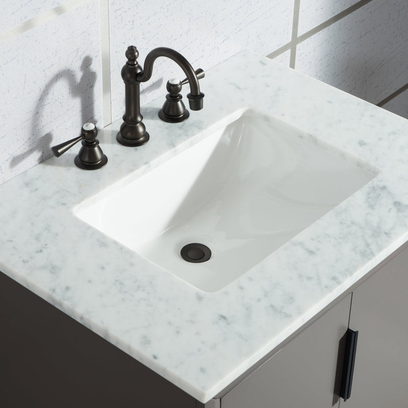 Water Creation Elizabeth 30" Single Sink Carrara White Marble Vanity in Cashmere Grey with F2-0012-03-TL Lavatory Faucet(s) VEL030CWCG27 - Model Bath