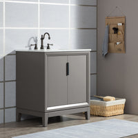 Water Creation Elizabeth 30" Single Sink Carrara White Marble Vanity in Cashmere Grey with F2-0012-03-TL Lavatory Faucet(s) VEL030CWCG27 - Model Bath