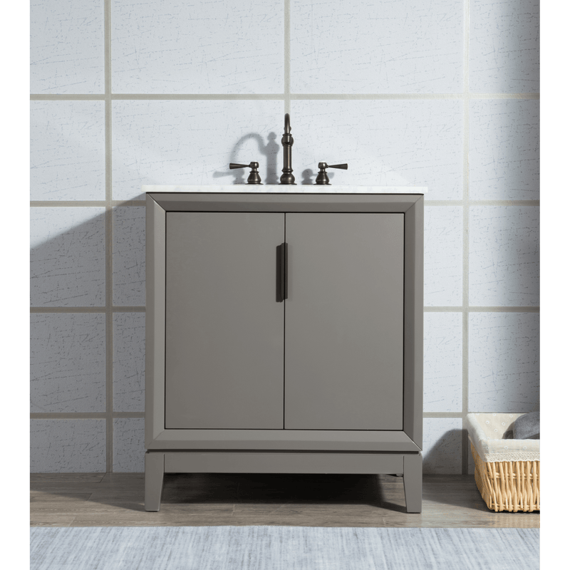 Water Creation Elizabeth 30" Single Sink Carrara White Marble Vanity in Cashmere Grey with F2-0012-03-TL Lavatory Faucet(s) VEL030CWCG27 - Model Bath