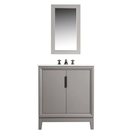 Water Creation Elizabeth 30" Single Sink Carrara White Marble Vanity in Cashmere Grey with Matching Mirror(s) and F2-0009-03-BX Lavatory Faucet(s) VEL030CWCG08 - Model Bath