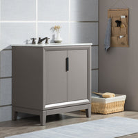Water Creation Elizabeth 30" Single Sink Carrara White Marble Vanity in Cashmere Grey with Matching Mirror(s) VEL030CWCG01 - Model Bath
