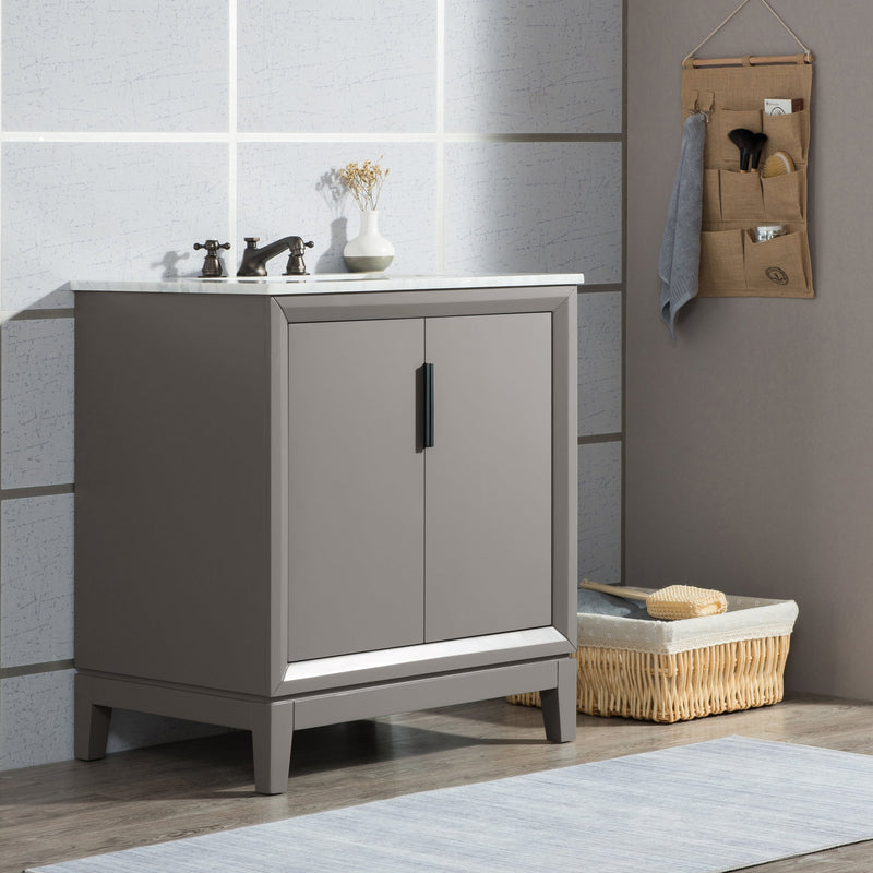 Water Creation Elizabeth 30" Single Sink Carrara White Marble Vanity in Cashmere Grey with Matching Mirror(s) VEL030CWCG01 - Model Bath