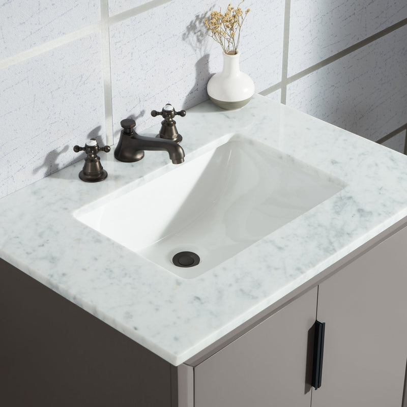 Water Creation Elizabeth 30" Single Sink Carrara White Marble Vanity in Cashmere Grey with Matching Mirror(s) VEL030CWCG01 - Model Bath