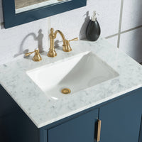 Water Creation Elizabeth 30" Single Sink Carrara White Marble Vanity in Monarch Blue with F2-0012-06-TL Lavatory Faucet(s) VEL030CWMB37 - Model Bath