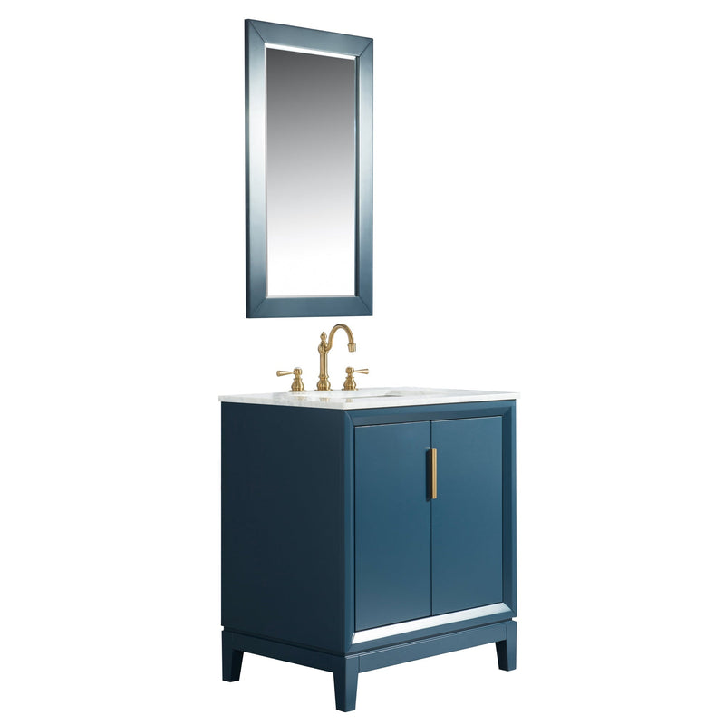 Water Creation Elizabeth 30" Single Sink Carrara White Marble Vanity in Monarch Blue with F2-0012-06-TL Lavatory Faucet(s) VEL030CWMB37 - Model Bath