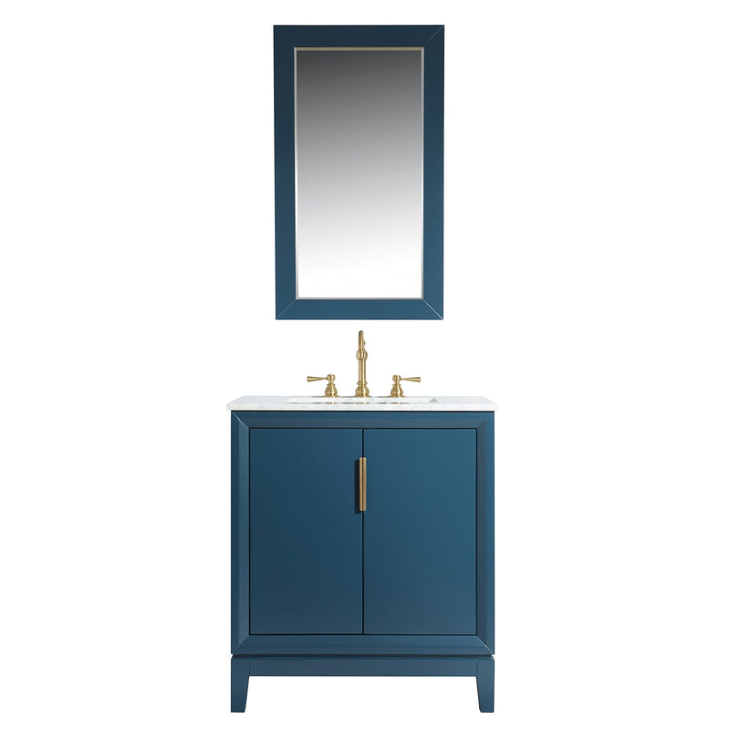Water Creation Elizabeth 30" Single Sink Carrara White Marble Vanity in Monarch Blue with F2-0012-06-TL Lavatory Faucet(s) VEL030CWMB37 - Model Bath