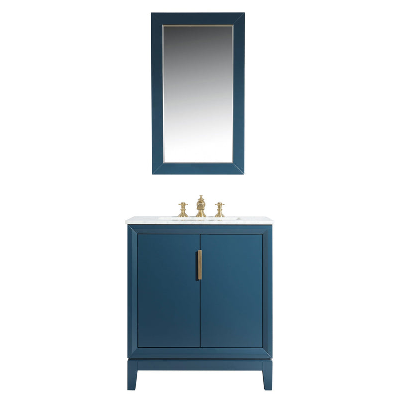 Water Creation Elizabeth 30" Single Sink Carrara White Marble Vanity in Monarch Blue with F2-0013-06-FX Lavatory Faucet(s) VEL030CWMB42 - Model Bath