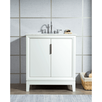 Water Creation Elizabeth 30" Single Sink Carrara White Marble Vanity in Pure White with F2-0012-01-TL Lavatory Faucet(s) VEL030CWPW47 - Model Bath