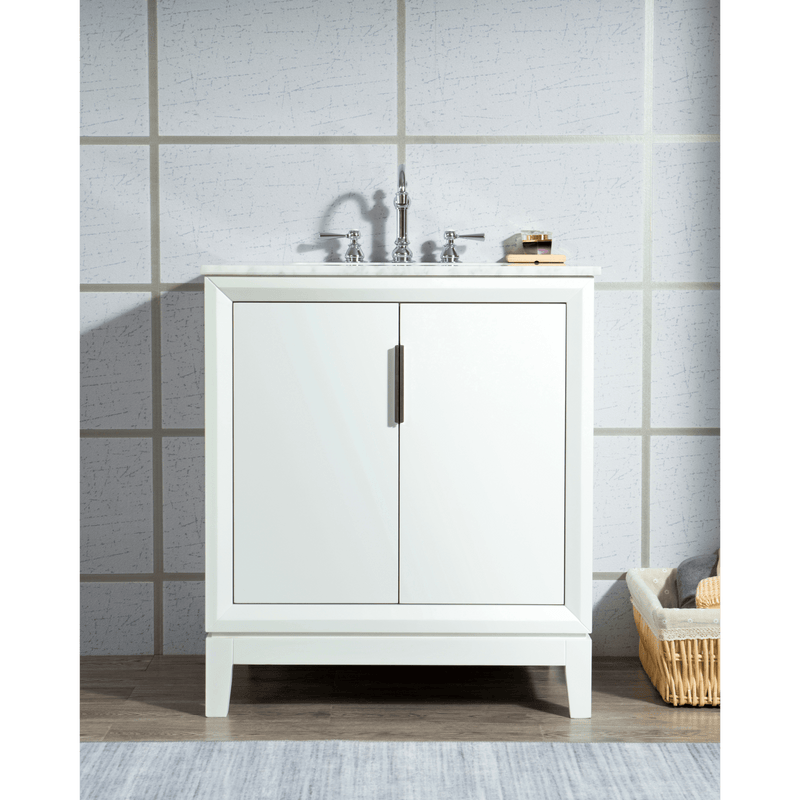 Water Creation Elizabeth 30" Single Sink Carrara White Marble Vanity in Pure White with F2-0012-01-TL Lavatory Faucet(s) VEL030CWPW47 - Model Bath