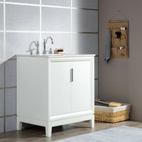 Water Creation Elizabeth 30" Single Sink Carrara White Marble Vanity in Pure White with Matching Mirror(s) and F2-0012-01-TL Lavatory Faucet(s) VEL030CWPW43 - Model Bath