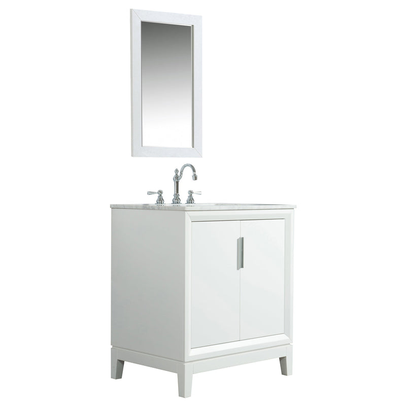 Water Creation Elizabeth 30" Single Sink Carrara White Marble Vanity in Pure White with Matching Mirror(s) and F2-0012-01-TL Lavatory Faucet(s) VEL030CWPW43 - Model Bath