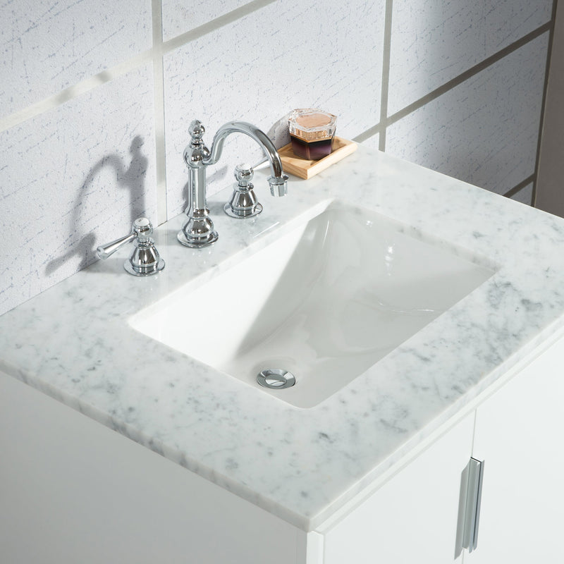 Water Creation Elizabeth 30" Single Sink Carrara White Marble Vanity in Pure White with Matching Mirror(s) and F2-0012-01-TL Lavatory Faucet(s) VEL030CWPW43 - Model Bath