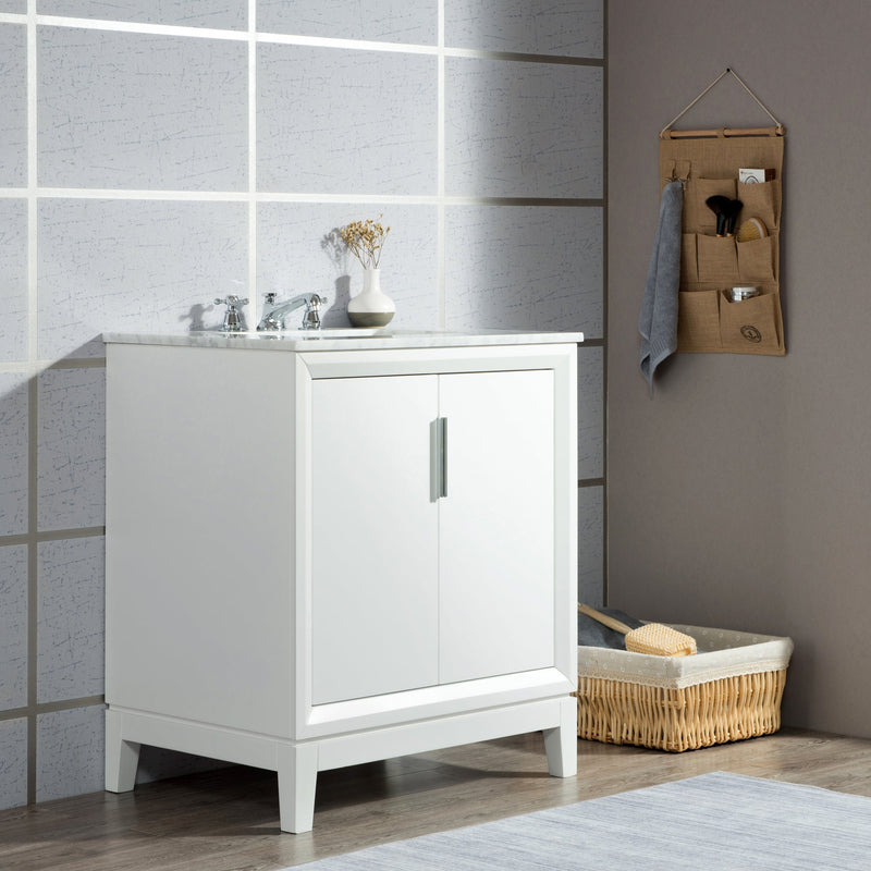 Water Creation Elizabeth 30" Single Sink Carrara White Marble Vanity in Pure White with Matching Mirror(s) VEL030CWPW01 - Model Bath