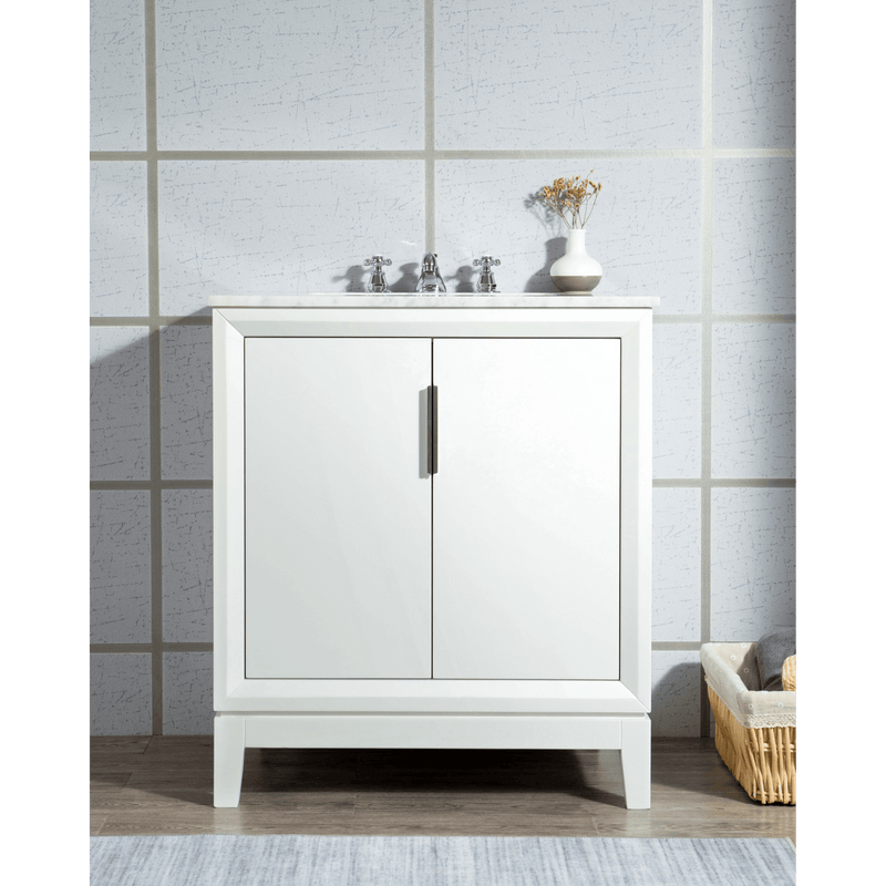 Water Creation Elizabeth 30" Single Sink Carrara White Marble Vanity in Pure White with Matching Mirror(s) VEL030CWPW01 - Model Bath