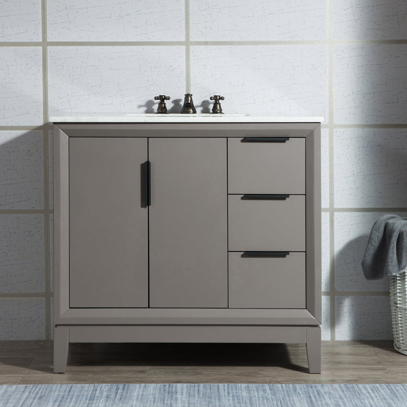 Water Creation Elizabeth 36" Single Sink Carrara White Marble Vanity in Cashmere Grey VEL036CWCG00 - Model Bath